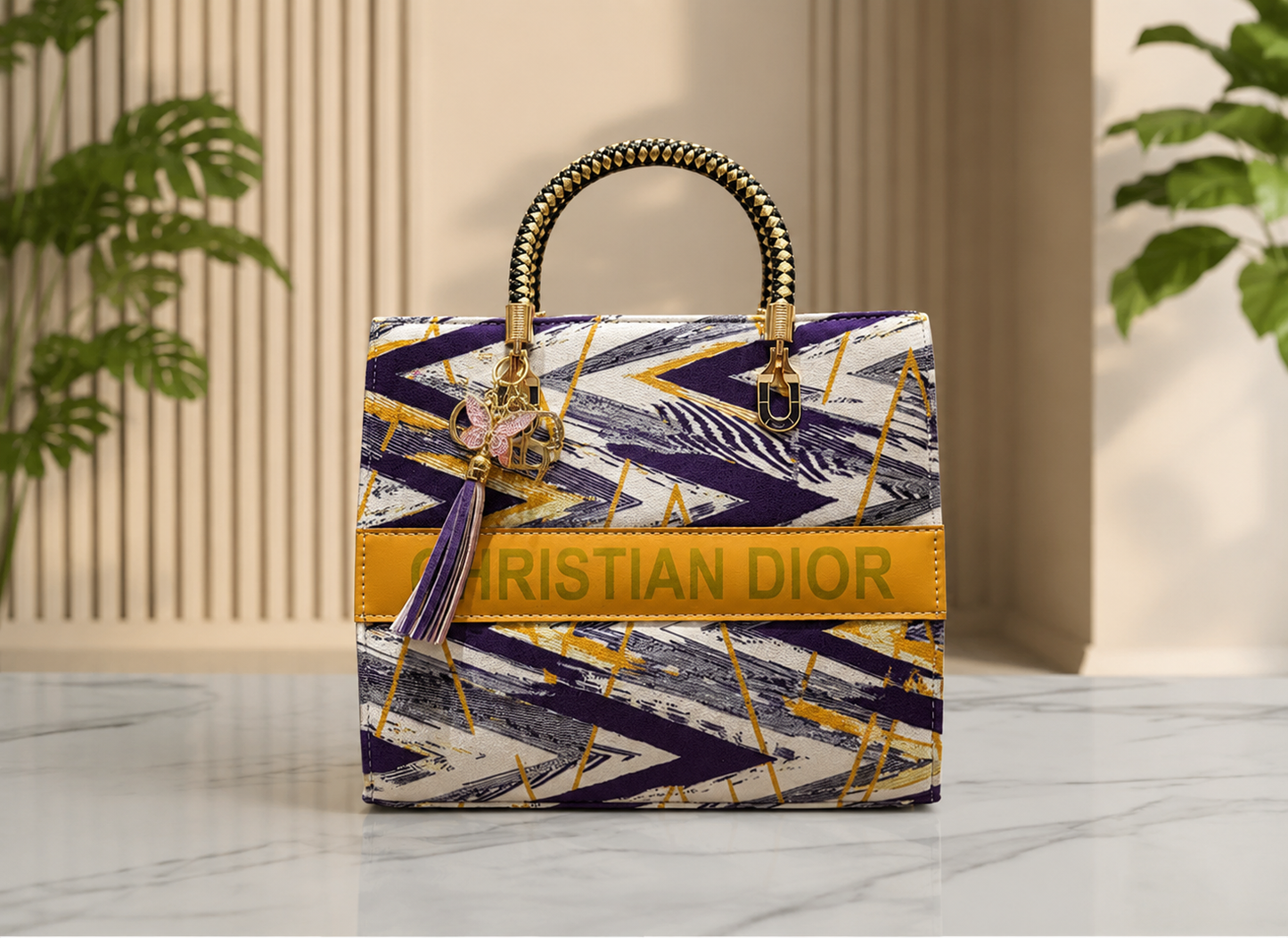 Luxury Purple Printed Women’s Tote Handbag
